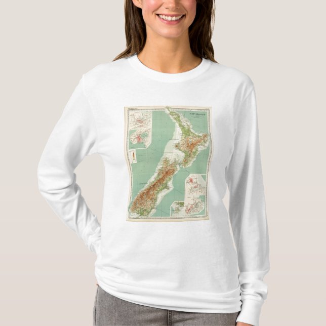 Camiseta Mapa do atlas de Nova Zelândia (Frente)