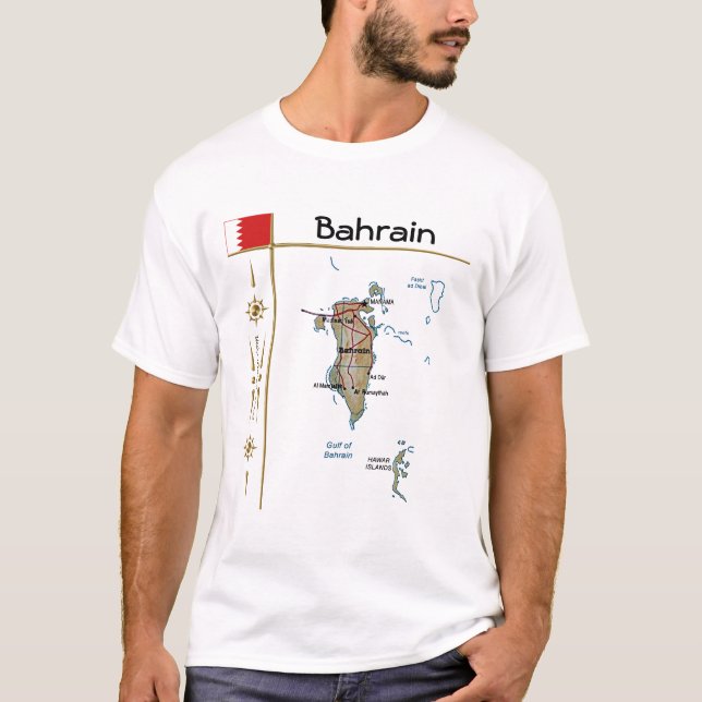 Camiseta Mapa do Barém + Sinalizador + Título T-Shirt (Frente)