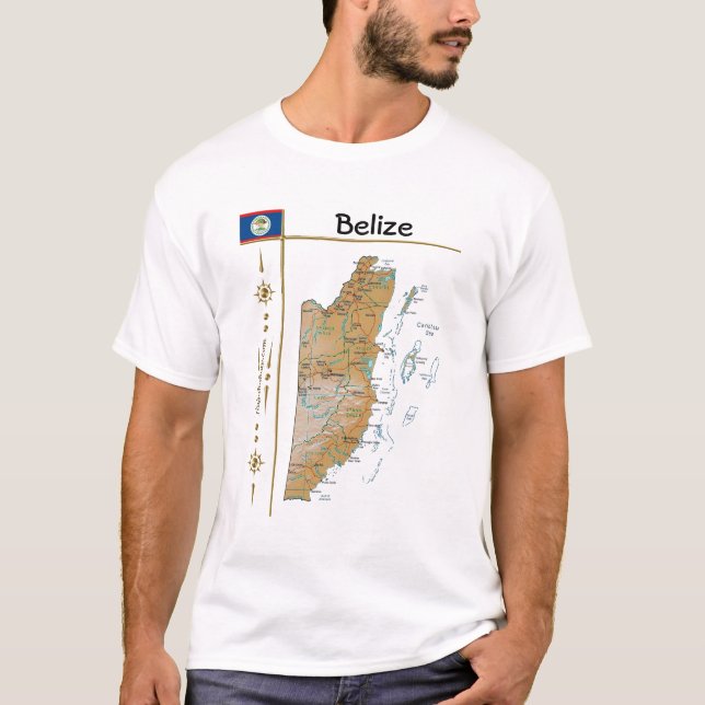 Camiseta Mapa do Belize + Sinalizador + Título T-Shirt (Frente)