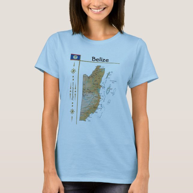 Camiseta Mapa do Belize + Sinalizador + Título T-Shirt (Frente)