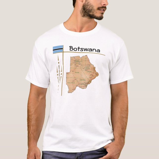 Camiseta Mapa do Botsuana + Sinalizador + Título T-Shirt (Frente)
