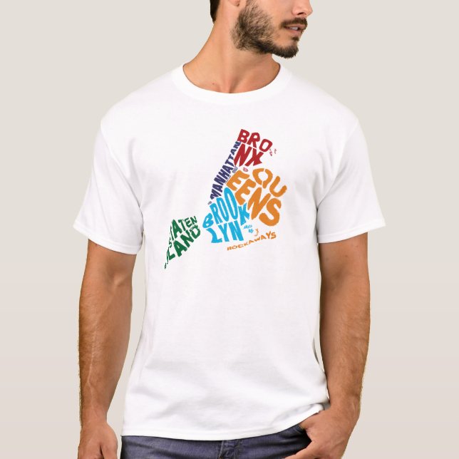 Camiseta Mapa do Calligram de Boroughs Nova Iorque 5 (Frente)