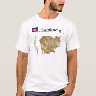 Camiseta Mapa do Camboja + Bandeira + Título T-Shirt