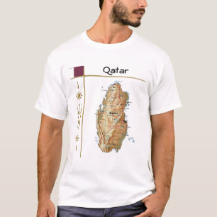 Camiseta Mapa do Catar + Sinalizador + Título T-Shirt