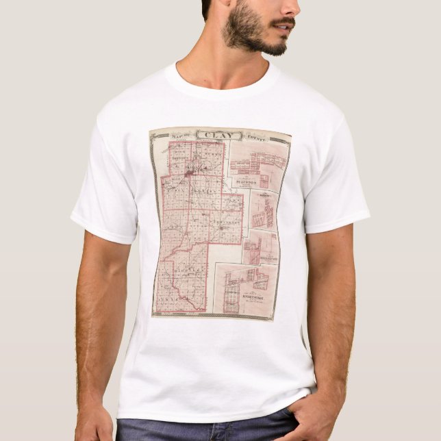 Camiseta Mapa do Condado de Clay com Staunton, harmonia (Frente)
