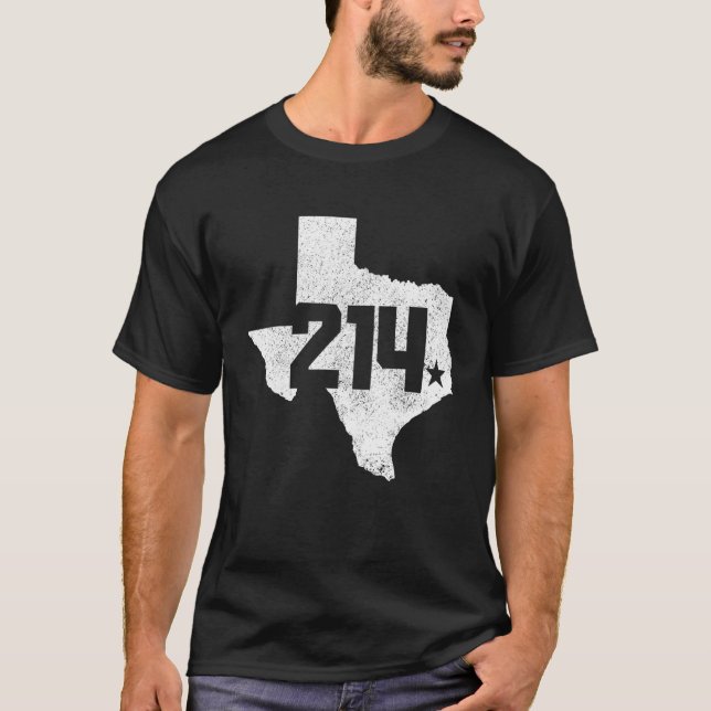 Camiseta Mapa do Condado de Dallas Código de Área 214 Texas (Frente)