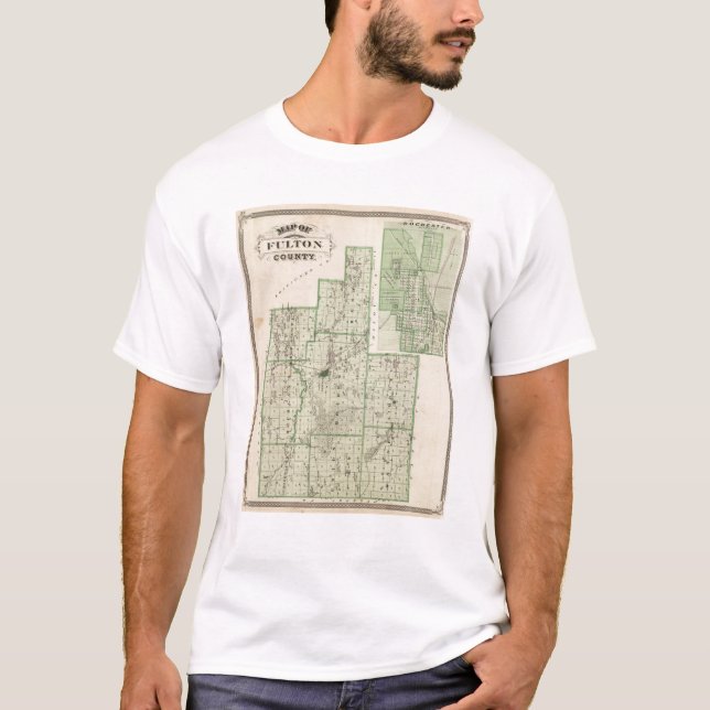 Camiseta Mapa do Condado de Fulton com Rochester, Fulton Co (Frente)