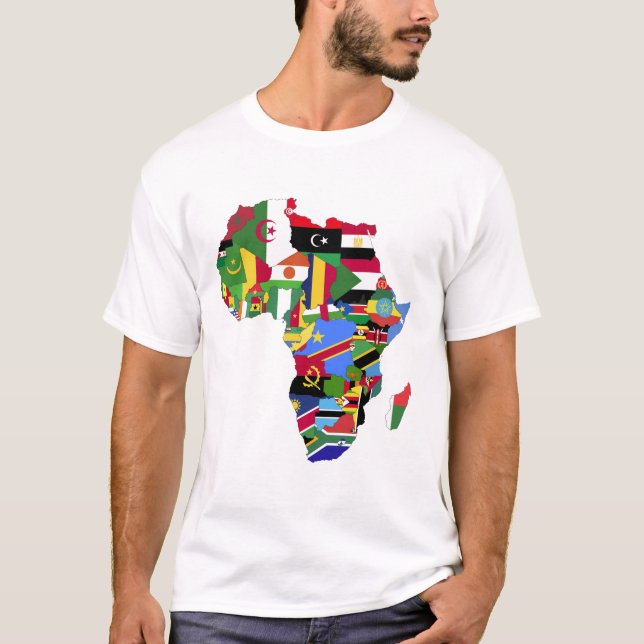 Camiseta Mapa do Continente Africano com Bandeiras (Frente)