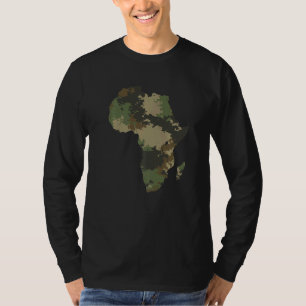 Camiseta Mapa do Continente Africano Padrão Camuflagem Defe
