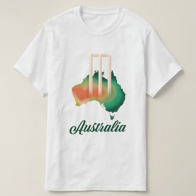 Camiseta Mapa do críquete da Austrália. (Frente do Design)