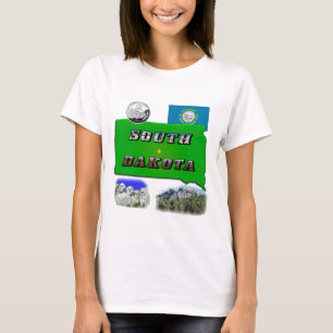 Camiseta Mapa do Dakota do Sul, Texto Fotográfico, Faux Qu