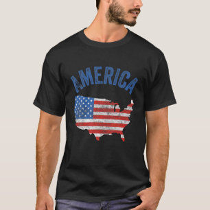 Camiseta Mapa Do Dia Da Bandeira Americana Em 4 De Julho Do