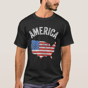 Camiseta Mapa Do Dia Da Bandeira Americana Em 4 De Julho Do