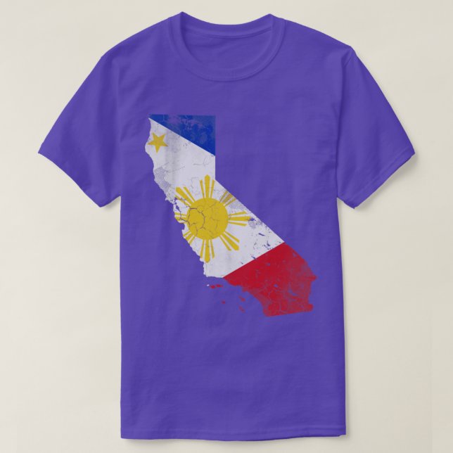 Camiseta Mapa do Estado da Califórnia, Filipino American Fl (Frente do Design)
