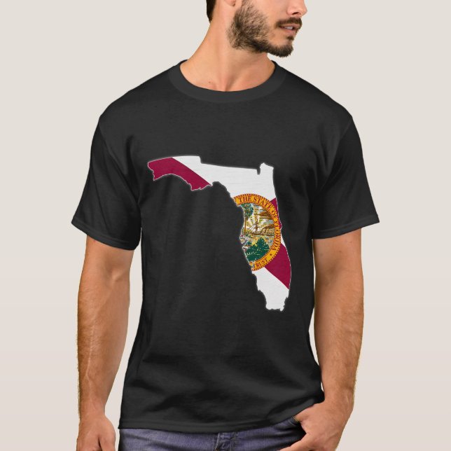 Camiseta Mapa do Estado da Flórida Bandeira da Flórida Raíz (Frente)