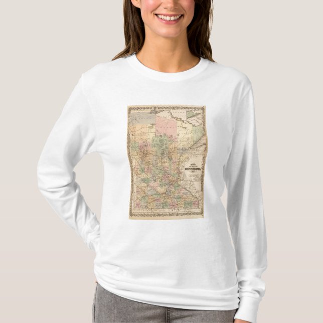 Camiseta Mapa do estado de Minnesota, 1874 (Frente)