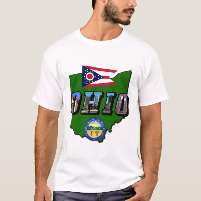Camiseta Mapa do Estado de Ohio, Texto da Imagem, Sinalizad (Frente)