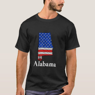 Camiseta Mapa do Estado do Alabama Patriótico EUA Flag Yell