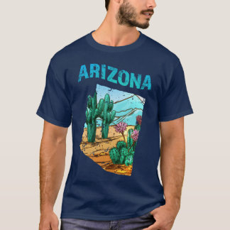 Camiseta Mapa do Estado do Arizona com Flor de Cacto no Des