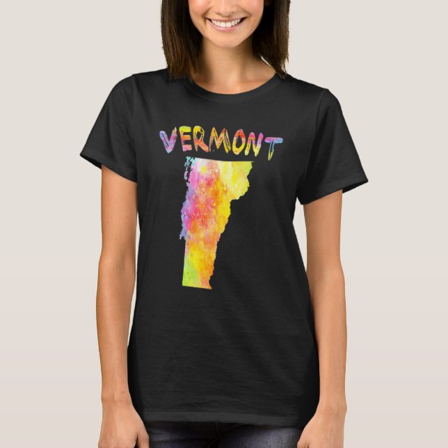 Camiseta Mapa do Estado do Vermont para Aquarela Multicolor (Frente)