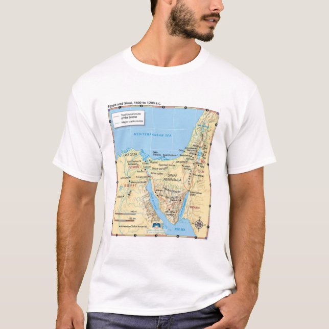 Camiseta Mapa do êxodo Egipto e Sinai 1400 a de Moses B (Frente)