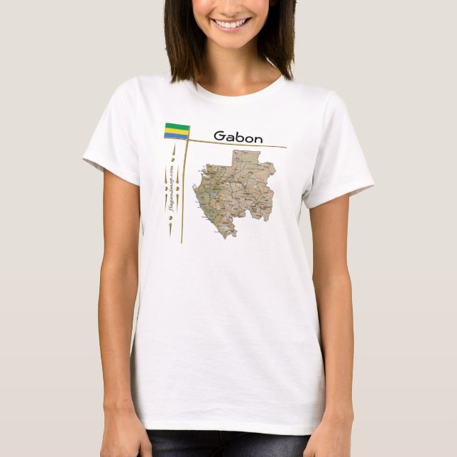 Camiseta Mapa do Gabão + Sinalizador + Título T-Shirt (Frente)