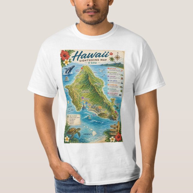 Camiseta Mapa do Havaí Oahu (Frente)