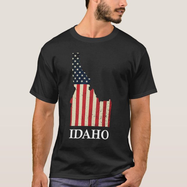 Camiseta Mapa do Idaho Bandeira Estadual Americana 4 De Jul (Frente)