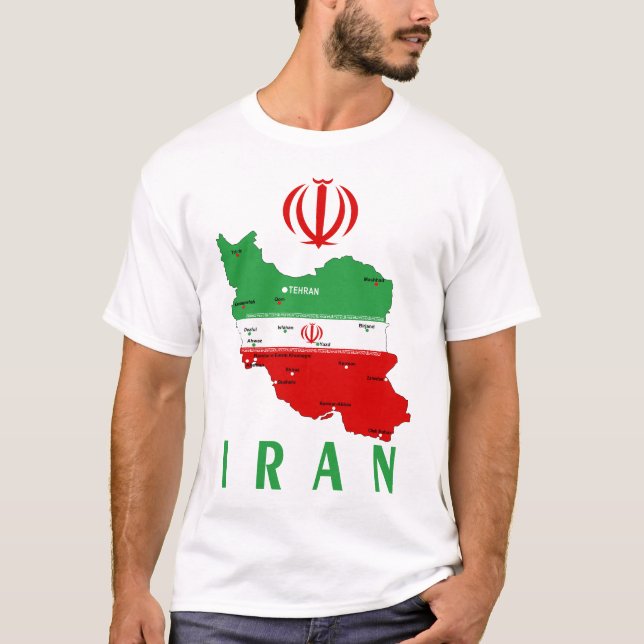 Camiseta Mapa do Irã com Bandeira e Emblema (Frente)
