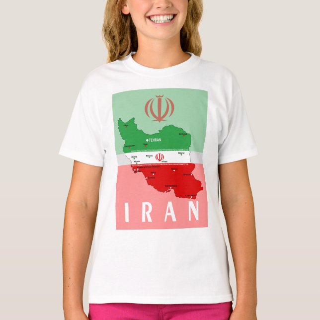 Camiseta Mapa do Irã com Bandeira e Emblema (Frente)