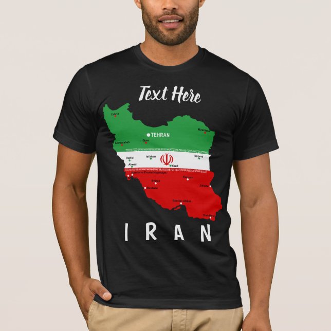 Camiseta Mapa do Irã com Bandeira e Emblema (Frente)
