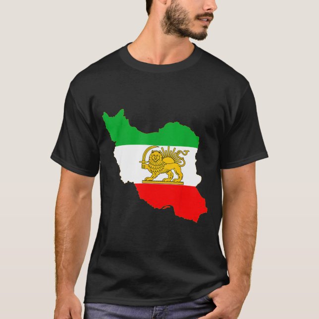 Camiseta Mapa do Irã com emblema de leão e sol, bandeira pe (Frente)