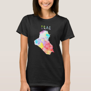 Camiseta Mapa Do Iraque - Ilustra Aquarela Colorida Do Mapa
