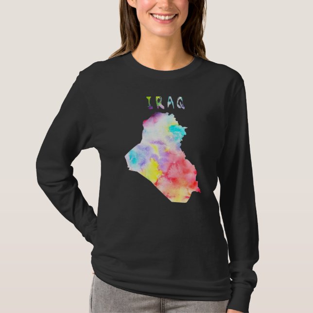 Camiseta Mapa Do Iraque - Ilustra Aquarela Colorida Do Mapa (Frente)