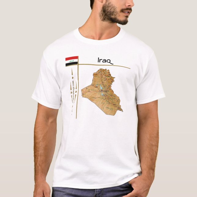 Camiseta Mapa do Iraque + Sinalizador + Título T-Shirt (Frente)