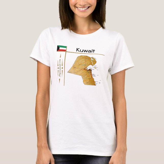 Camiseta Mapa do Kuwait + Sinalizador + Título T-Shirt (Frente)