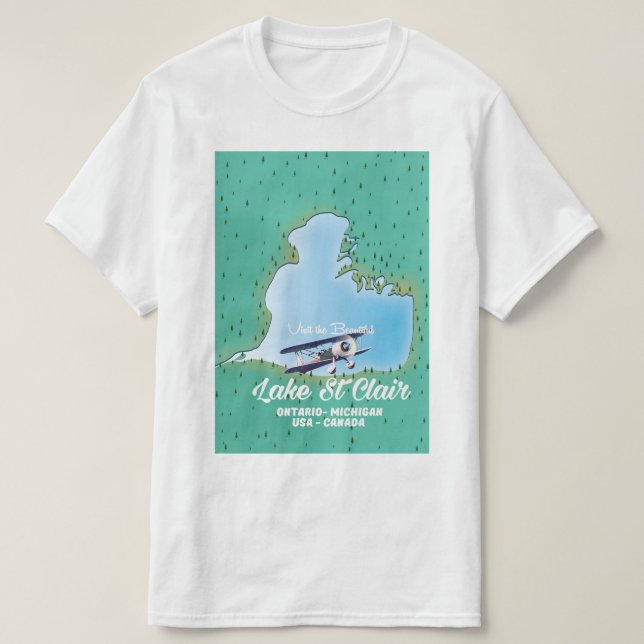 Camiseta mapa do lago St Clair EUA Canadá (Frente do Design)
