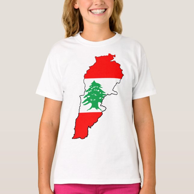 Camiseta Mapa do Líbano com Bandeira (Frente)