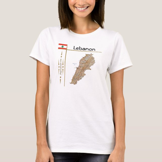 Camiseta Mapa do Líbano + Sinalizador + Título T-Shirt (Frente)