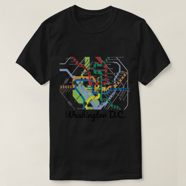 Camiseta Mapa do Metro de Washington DC Art Gift City Rail  (Frente do Design)