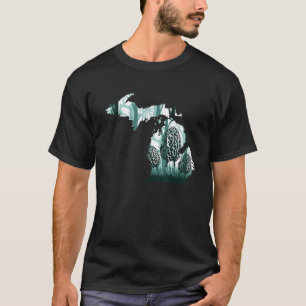 Camiseta Mapa do Michigan - Caça ao Mushroom Morel floresce