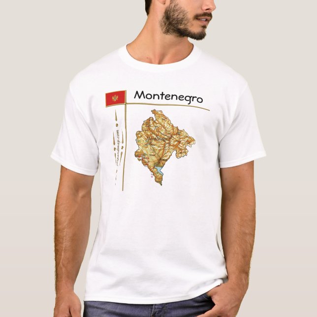 Camiseta Mapa do Montenegro + Sinalizador + Título T-Shirt (Frente)