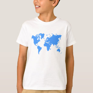 Camiseta Mapa do mundo - azul bebé