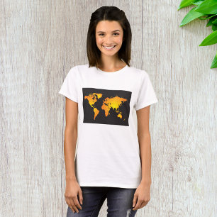 Camiseta Mapa do mundo brilhante em laranja e amarelo