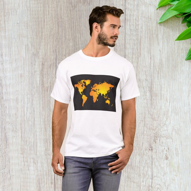 Camiseta Mapa do mundo brilhante em laranja e amarelo (Criador carregado)