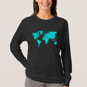 Camiseta Mapa do mundo - ciano
