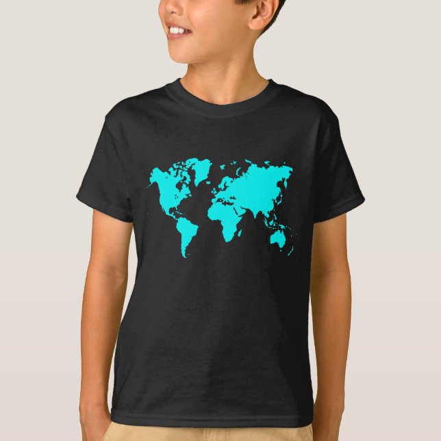 Camiseta Mapa do mundo - ciano (Frente)