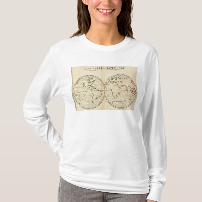 Camiseta Mapa do mundo com latitude e Longititude (Frente)