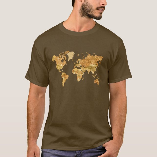 Camiseta Mapa do mundo de madeira (Frente)