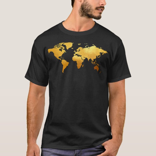 Camiseta Mapa do Mundo Dourado do marinho (Frente)